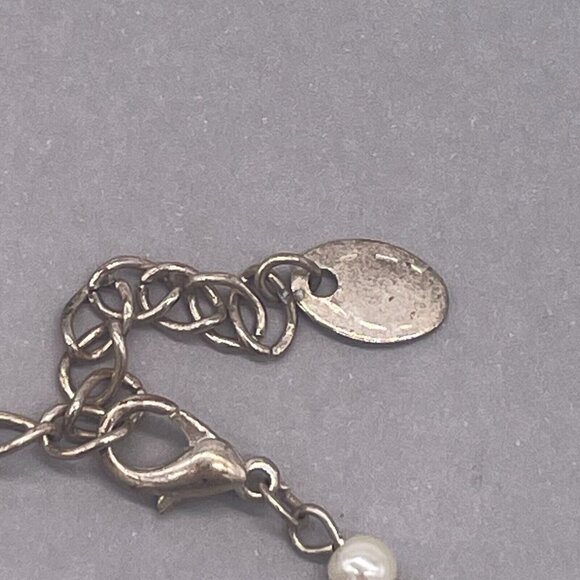 Large Floral Rhinestone Enamel Pendant Multicolor Faux Pearl Necklace 13 to 16 - Picture 5 of 6